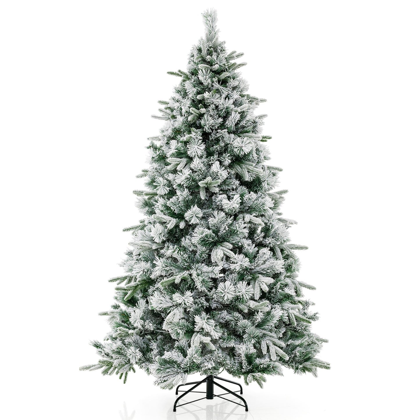 Flocked Christmas Tree with 250 Warm White LED Lights and 752 Mixed Branch Tips-7 ft, Green Christmas Tree   at Gallery Canada