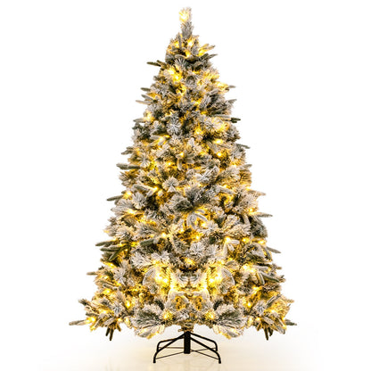 Flocked Christmas Tree with 250 Warm White LED Lights and 752 Mixed Branch Tips-7 ft, Green Christmas Tree   at Gallery Canada