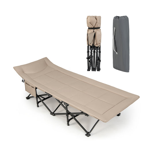 Folding Camping Cot with Carry Bag Cushion and Headrest-khaki, Khaki Camping Furniture Khaki  at Gallery Canada