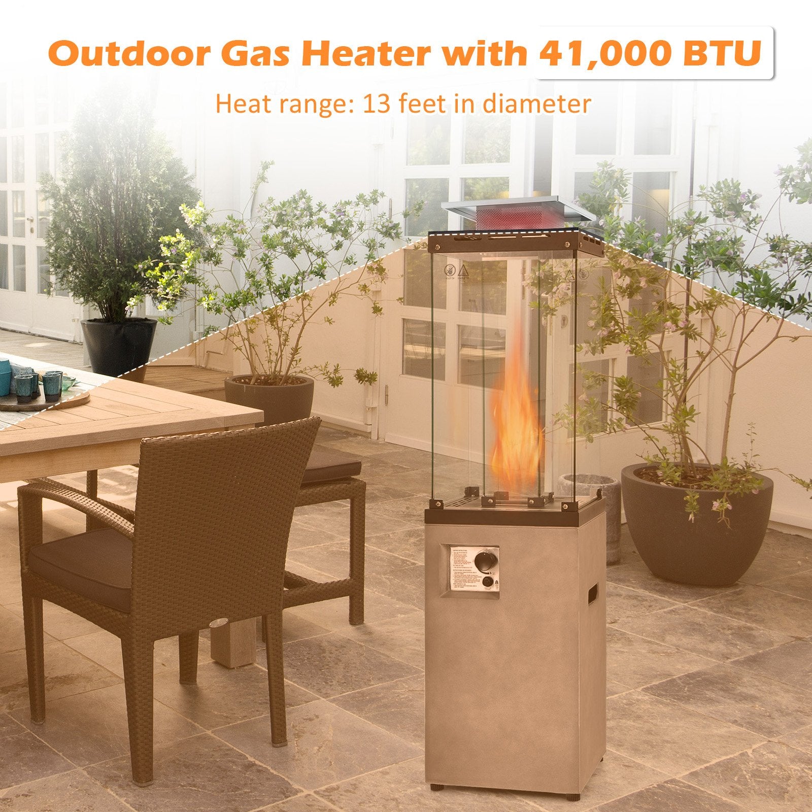 41 000 BTU Propane Patio Heater with Metal Hood, Gray Patio Heaters   at Gallery Canada