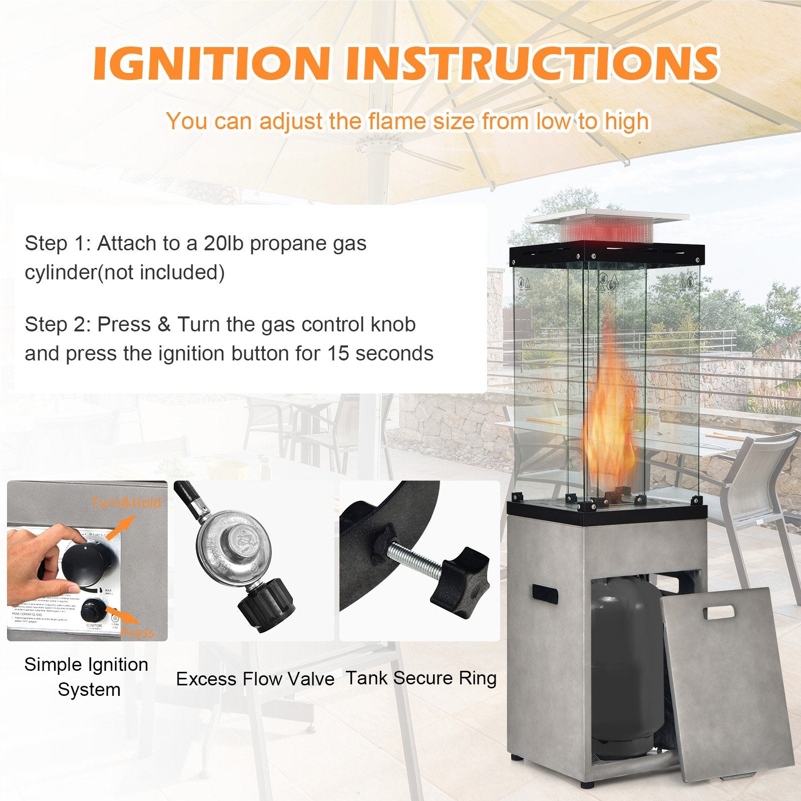 41 000 BTU Propane Patio Heater with Metal Hood, Gray Patio Heaters   at Gallery Canada