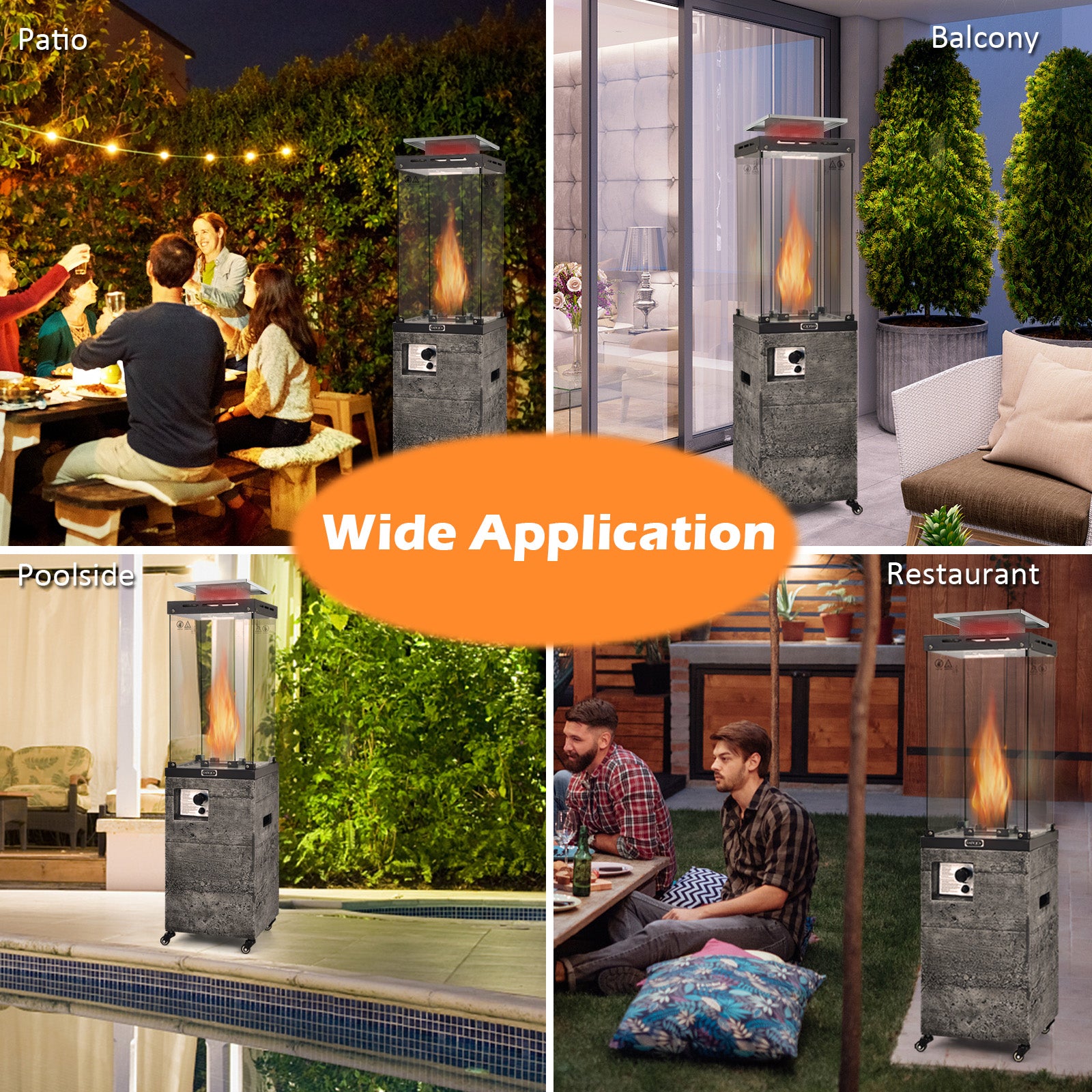 41 000 BTU Propane Patio Heater with Lockable Wheels, Dark Gray Patio Heaters at Gallery Canada