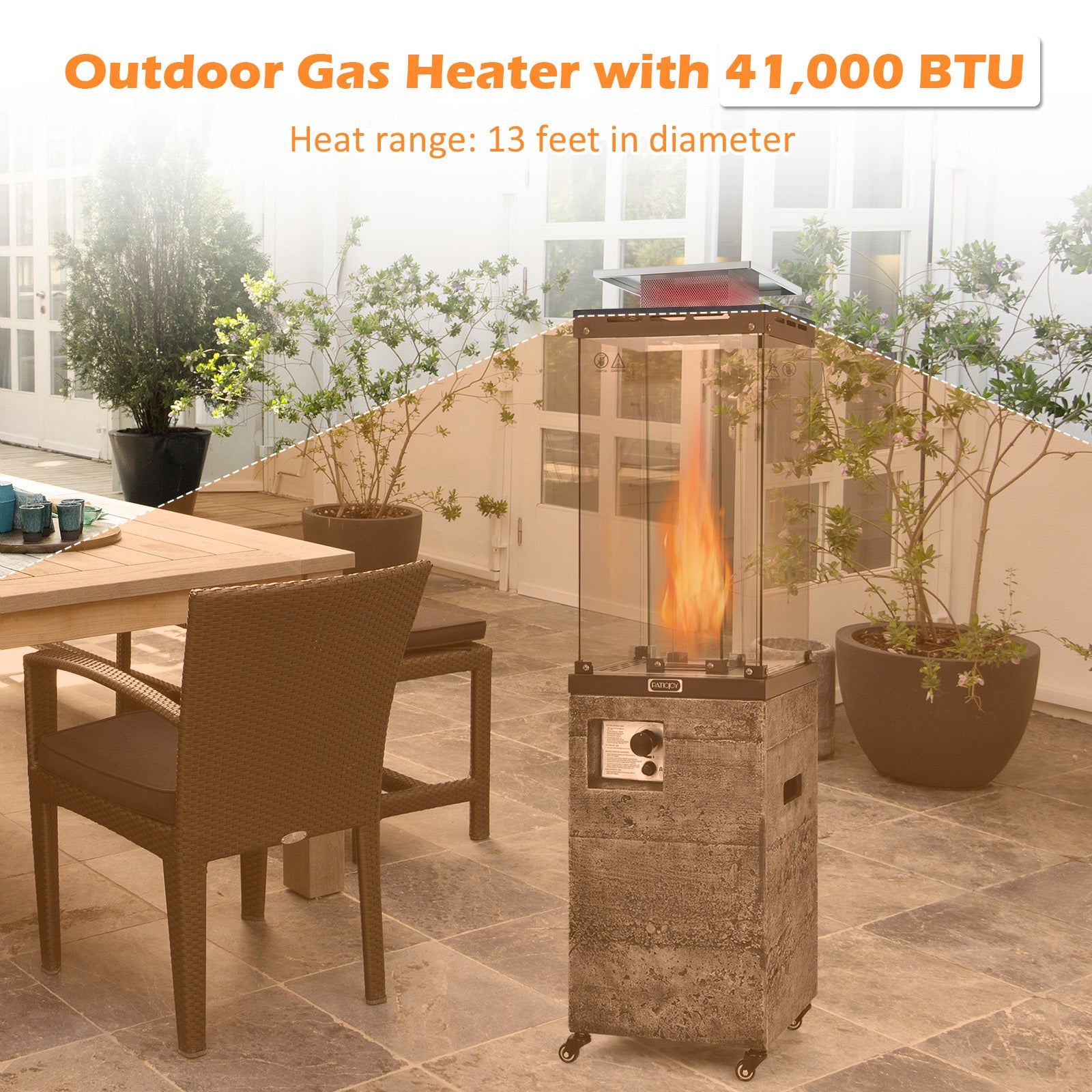 41 000 BTU Propane Patio Heater with Lockable Wheels, Dark Gray Patio Heaters at Gallery Canada