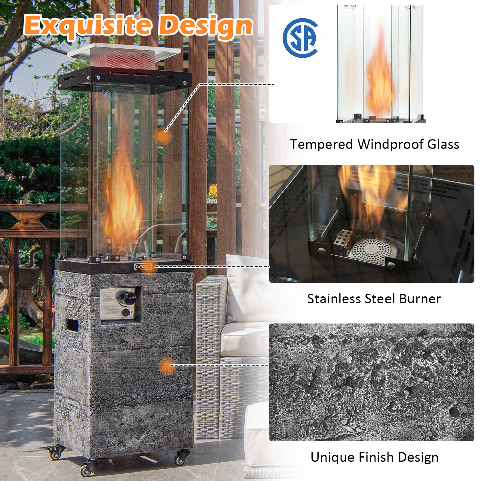 41 000 BTU Propane Patio Heater with Lockable Wheels, Dark Gray Patio Heaters at Gallery Canada