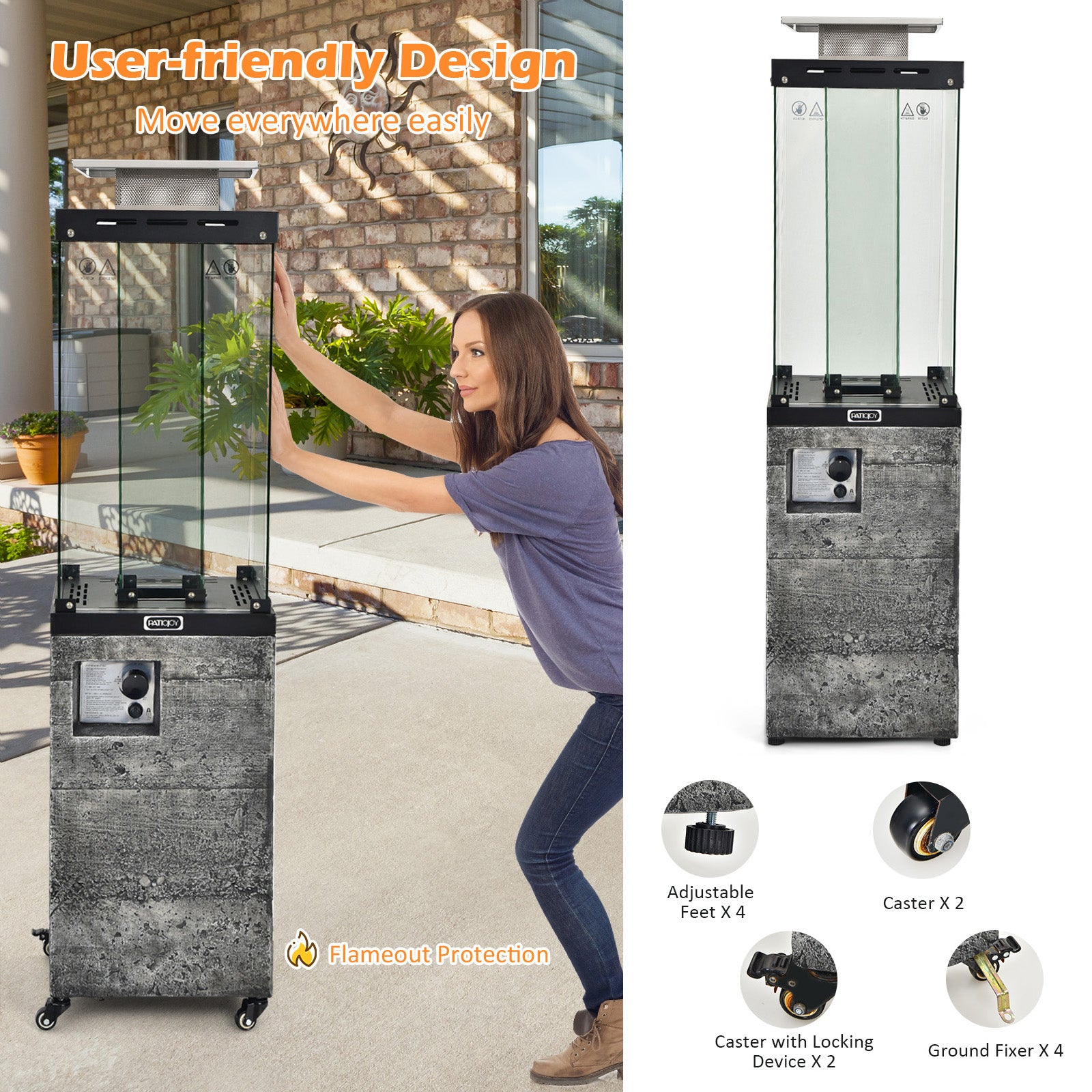 41 000 BTU Propane Patio Heater with Lockable Wheels, Dark Gray Patio Heaters at Gallery Canada
