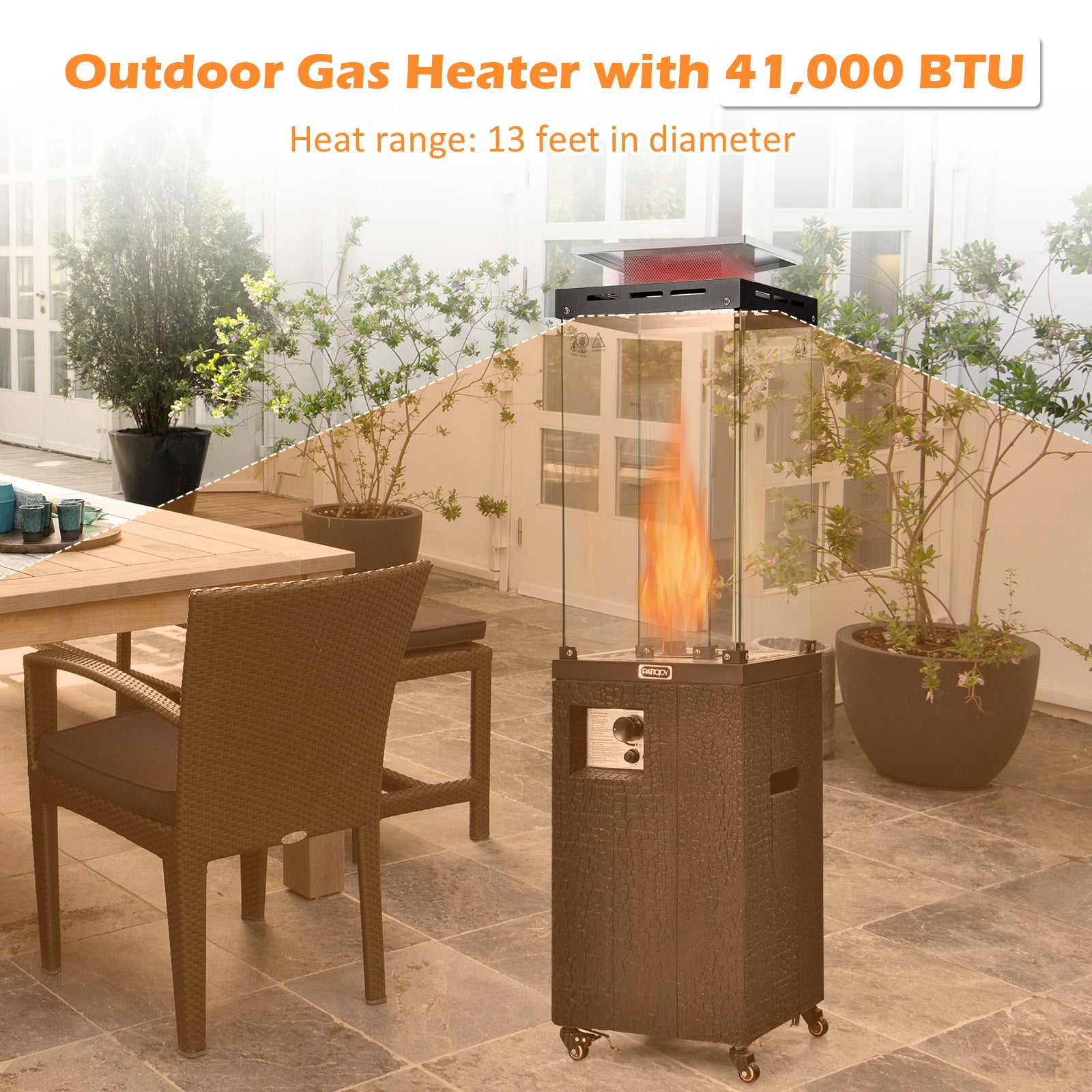 41 000 BTU Propane Patio Heater with Lockable Wheels, Black Patio Heaters at Gallery Canada