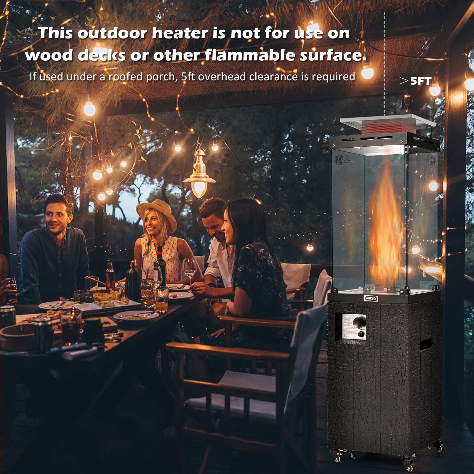41 000 BTU Propane Patio Heater with Lockable Wheels, Black Patio Heaters at Gallery Canada