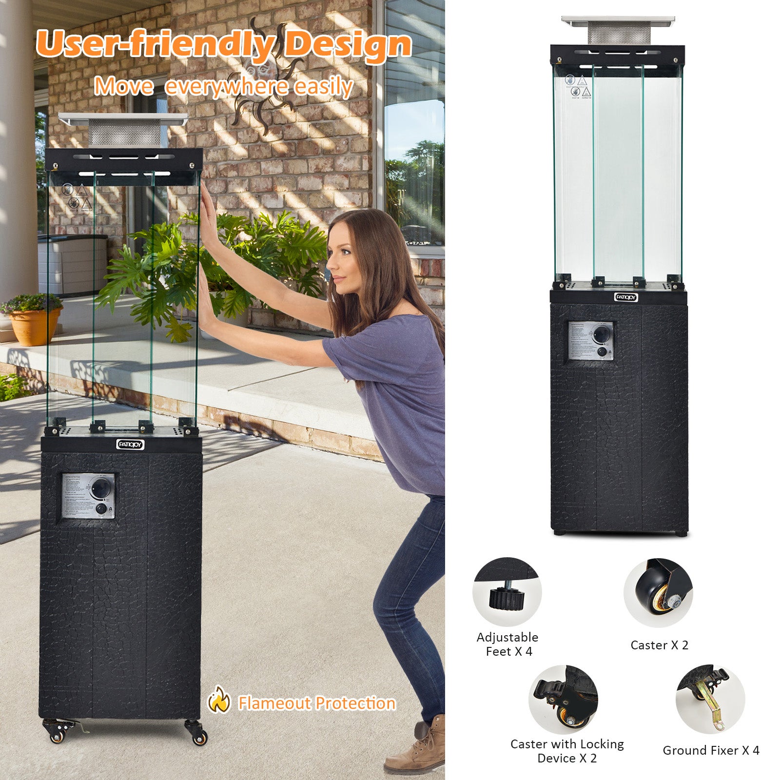 41 000 BTU Propane Patio Heater with Lockable Wheels, Black Patio Heaters at Gallery Canada