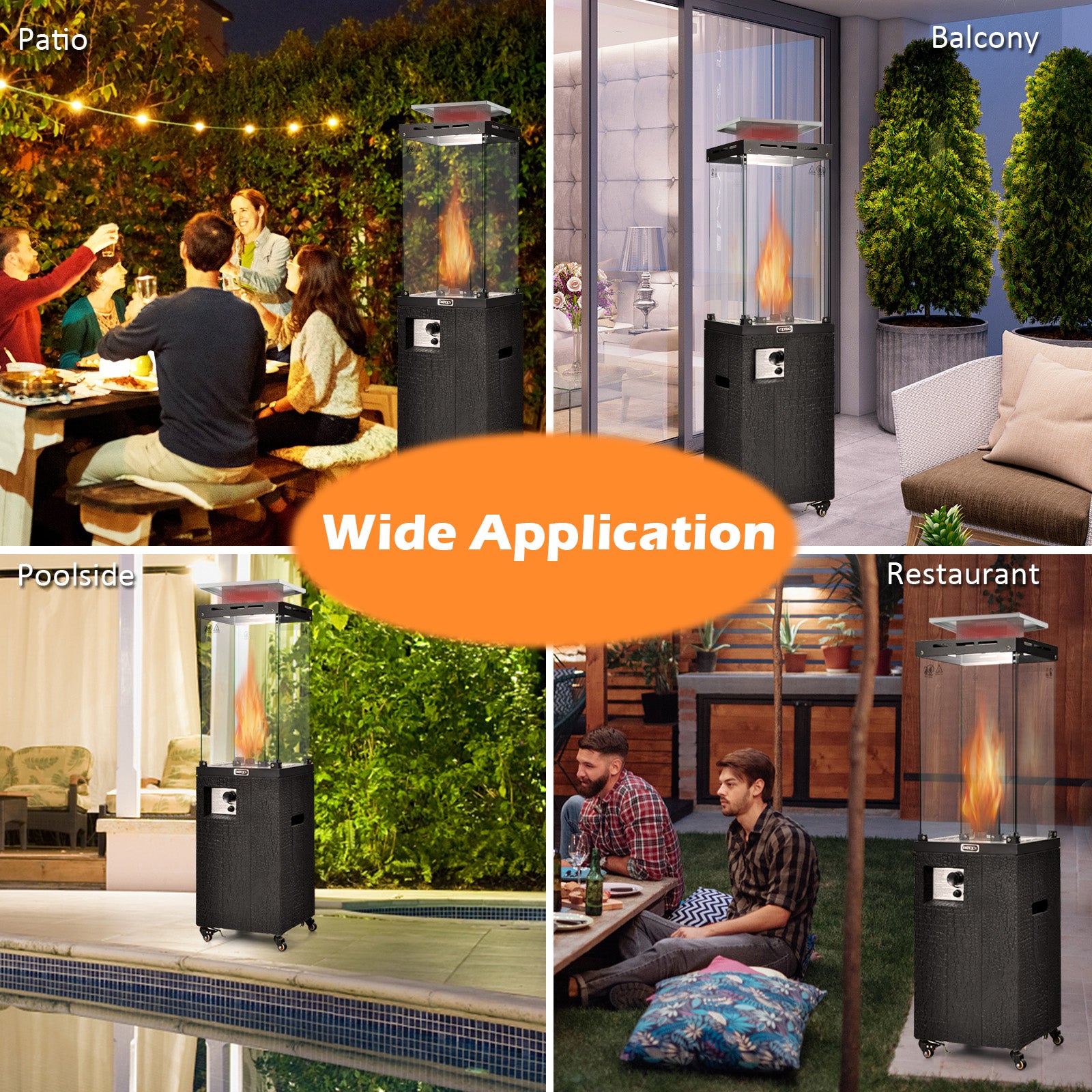 41 000 BTU Propane Patio Heater with Lockable Wheels, Black Patio Heaters at Gallery Canada