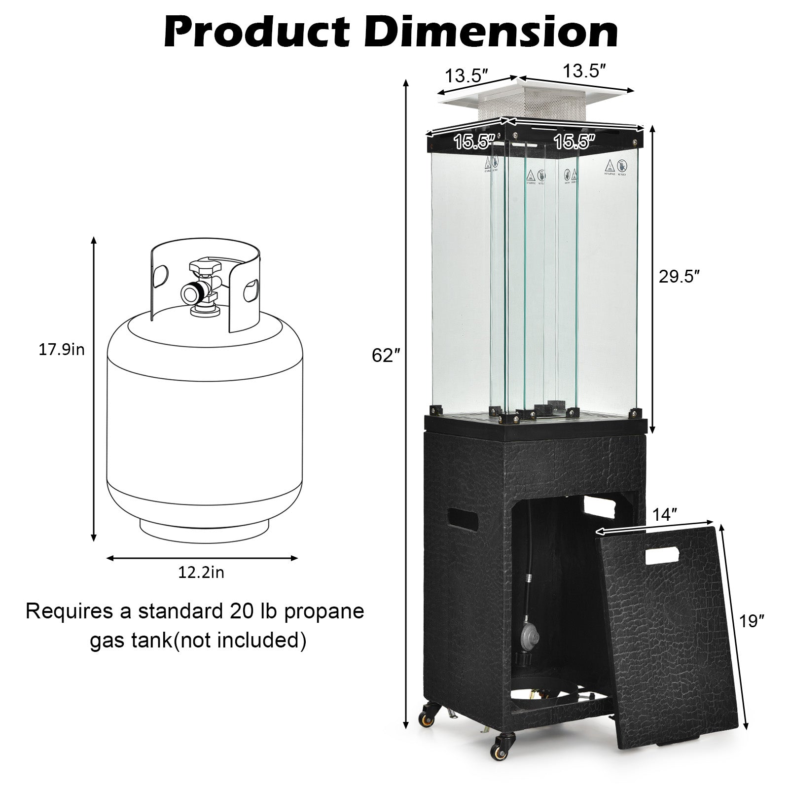 41 000 BTU Propane Patio Heater with Lockable Wheels, Black Patio Heaters at Gallery Canada