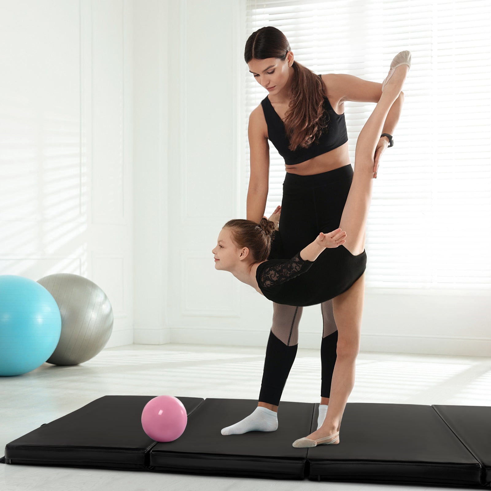 Folding Gymnastics Mat with Carry Handles and Sweatproof Detachable PU Leather Cover, Black Yoga & Gym Mats   at Gallery Canada