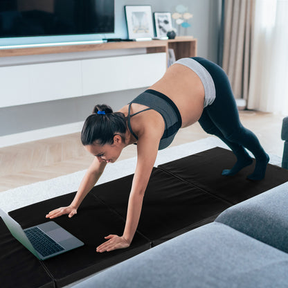 Folding Gymnastics Mat with Carry Handles and Sweatproof Detachable PU Leather Cover, Black Yoga & Gym Mats   at Gallery Canada