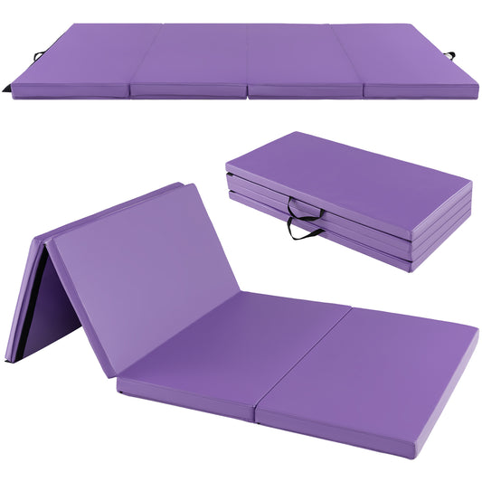 Folding Gymnastics Mat with Carry Handles and Sweatproof Detachable PU Leather Cover, Purple Yoga & Gym Mats Purple  at Gallery Canada