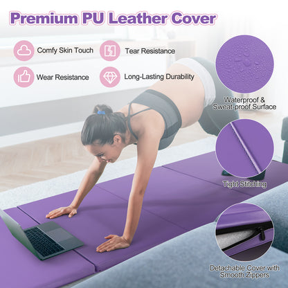 Folding Gymnastics Mat with Carry Handles and Sweatproof Detachable PU Leather Cover, Purple Yoga & Gym Mats   at Gallery Canada