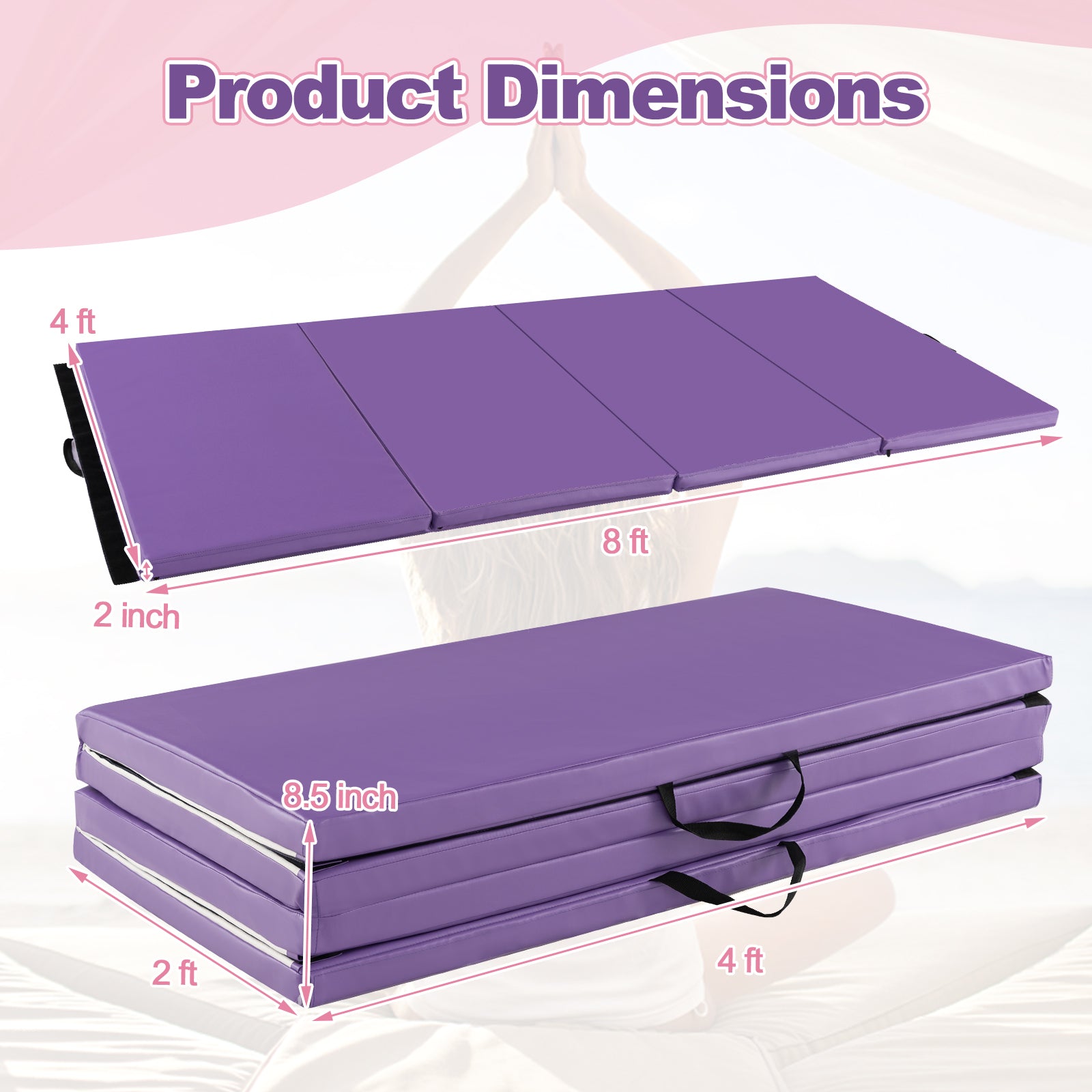 Folding Gymnastics Mat with Carry Handles and Sweatproof Detachable PU Leather Cover, Purple Yoga & Gym Mats   at Gallery Canada