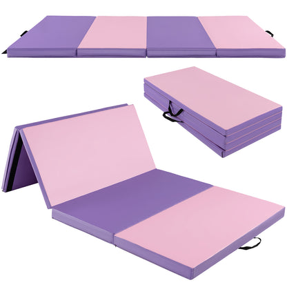 Folding Gymnastics Mat with Carry Handles and Sweatproof Detachable PU Leather Cover, Pink Yoga & Gym Mats Pink  at Gallery Canada