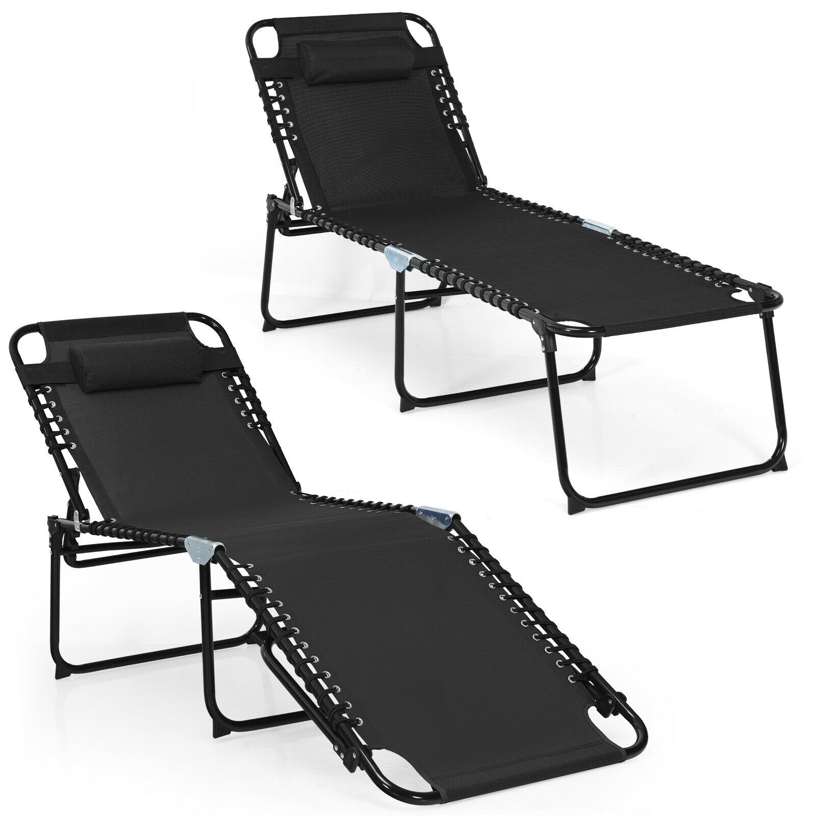 Foldable Recline Lounge Chair with Adjustable Backrest and Footrest, Black Outdoor Chaise Lounges   at Gallery Canada