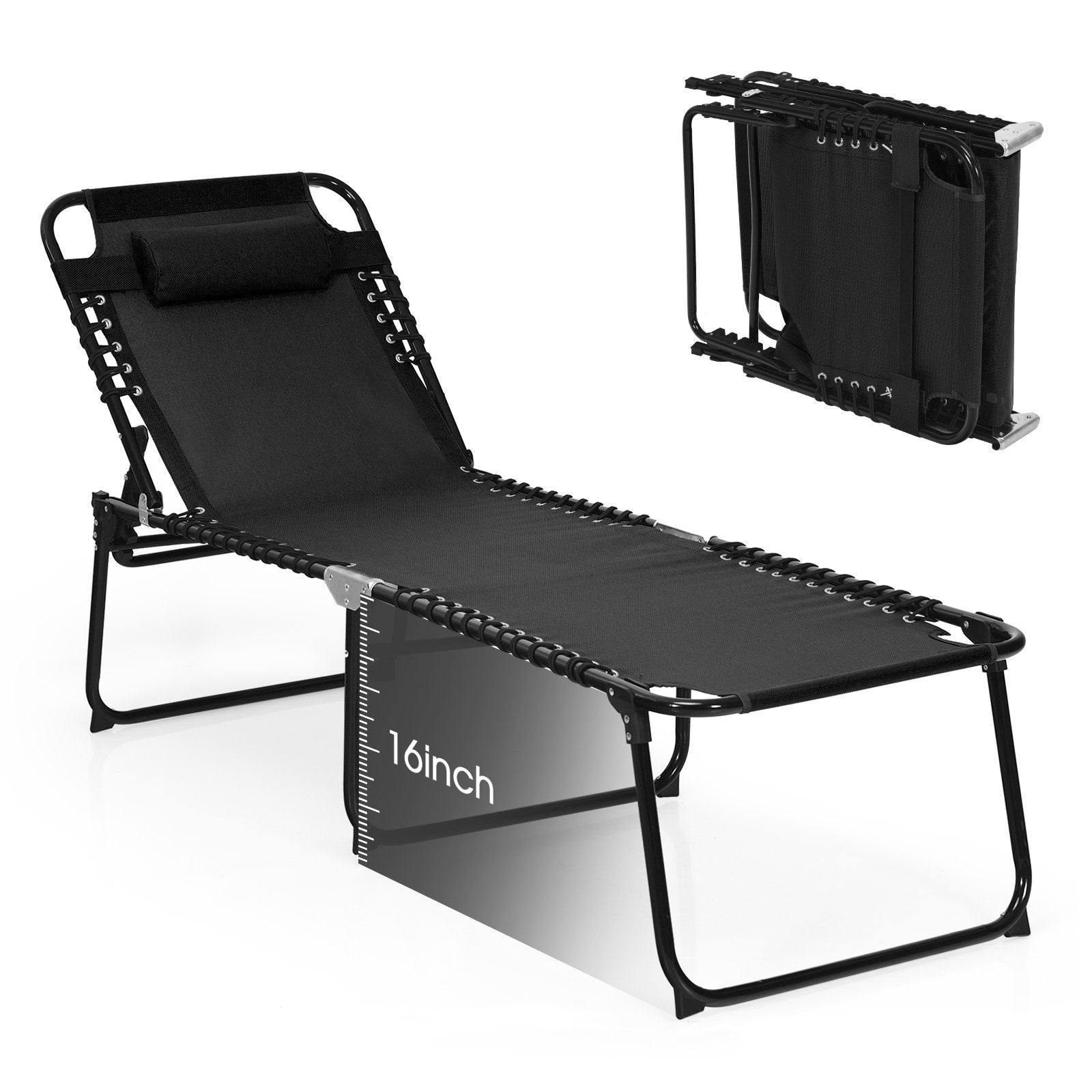 Foldable Recline Lounge Chair with Adjustable Backrest and Footrest, Black Outdoor Chaise Lounges   at Gallery Canada