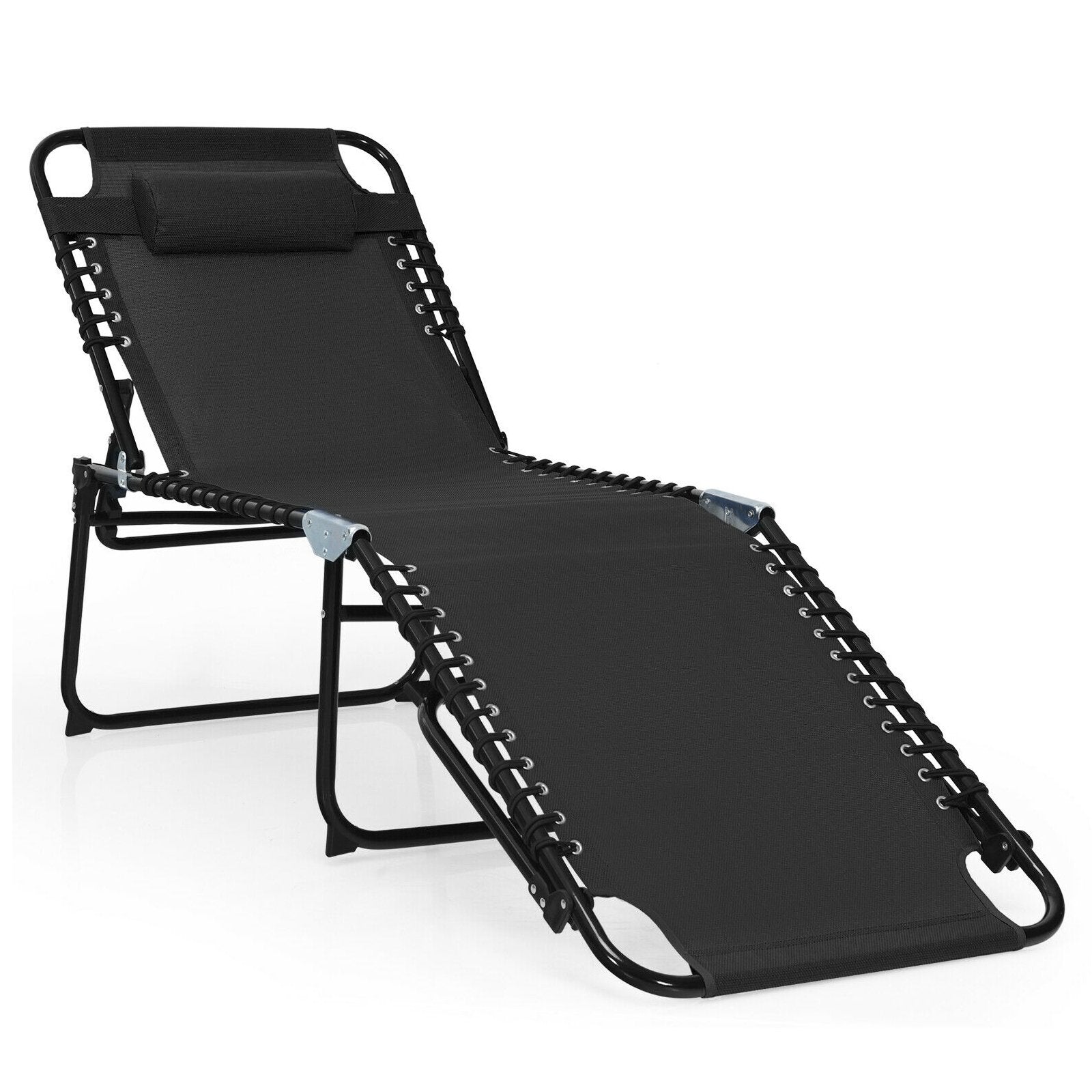 Foldable Recline Lounge Chair with Adjustable Backrest and Footrest, Black Outdoor Chaise Lounges   at Gallery Canada