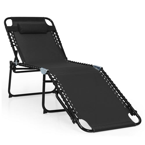 Foldable Recline Lounge Chair with Adjustable Backrest and Footrest, Black