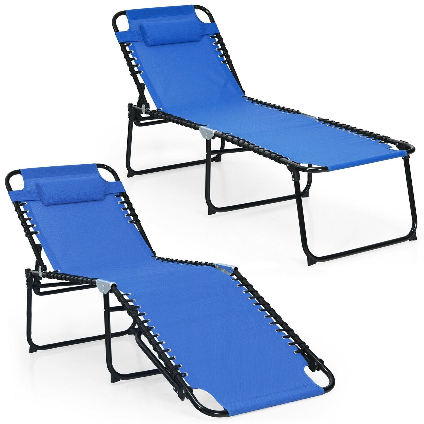 Foldable Recline Lounge Chair with Adjustable Backrest and Footrest, Blue Outdoor Chaise Lounges   at Gallery Canada