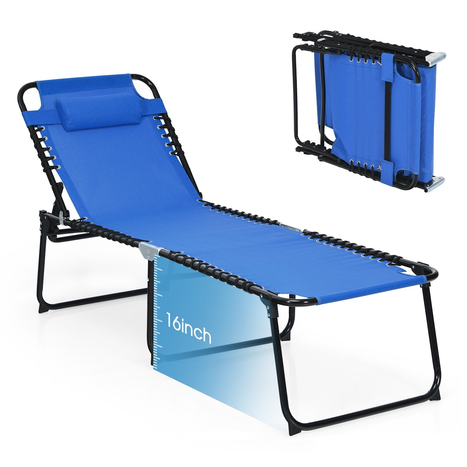 Foldable Recline Lounge Chair with Adjustable Backrest and Footrest, Blue Outdoor Chaise Lounges   at Gallery Canada