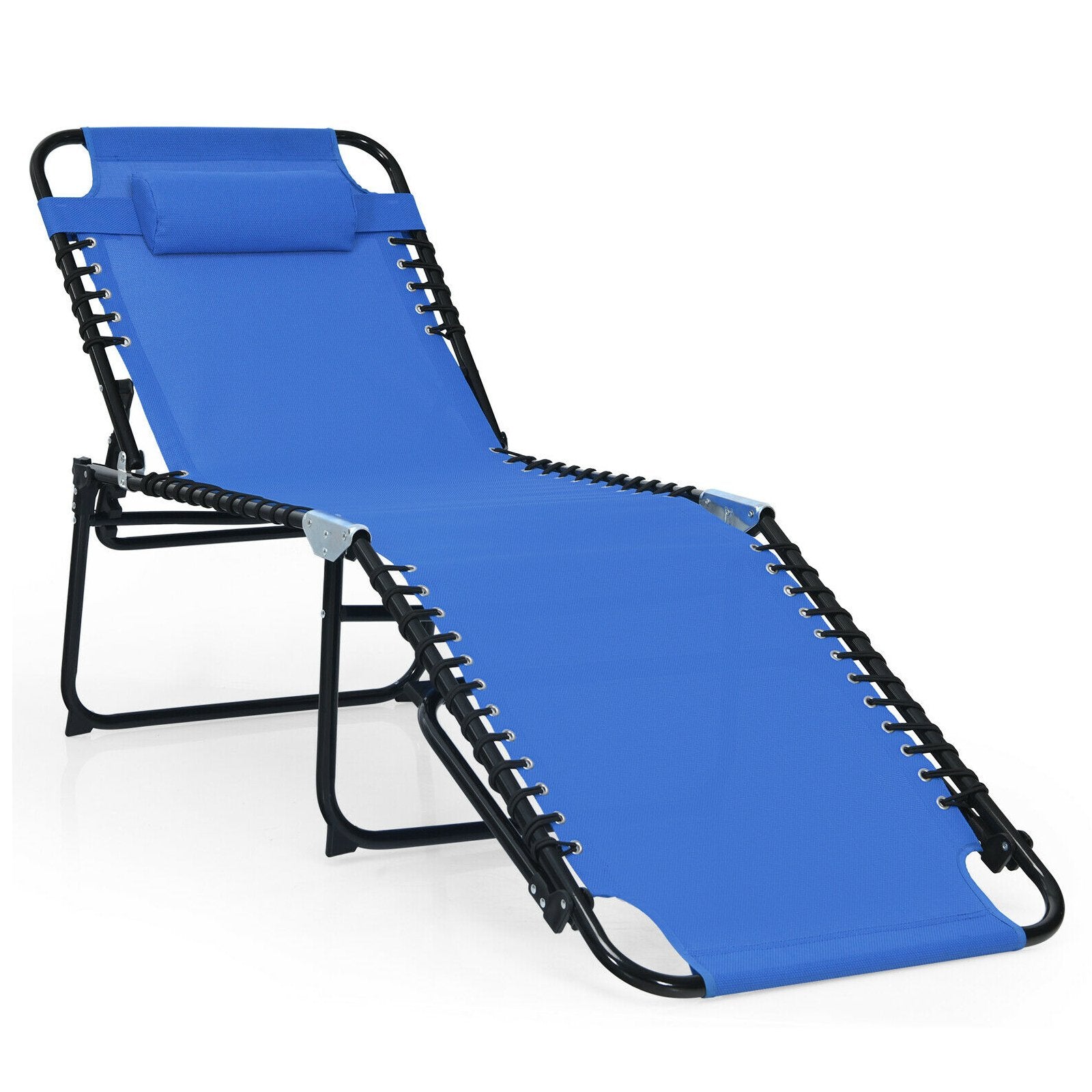 Foldable Recline Lounge Chair with Adjustable Backrest and Footrest, Blue Outdoor Chaise Lounges   at Gallery Canada