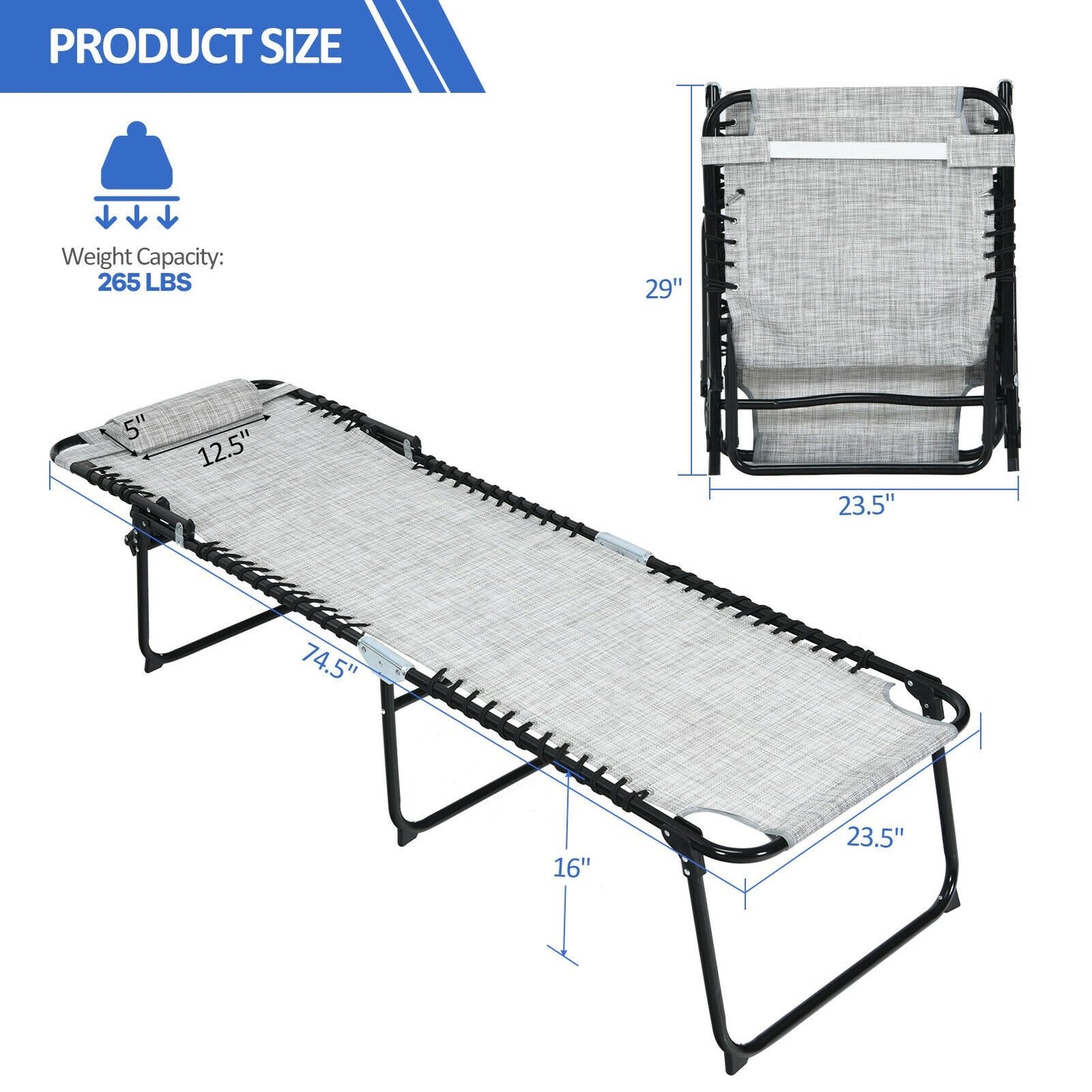 Foldable Recline Lounge Chair with Adjustable Backrest and Footrest, Gray Outdoor Chaise Lounges   at Gallery Canada