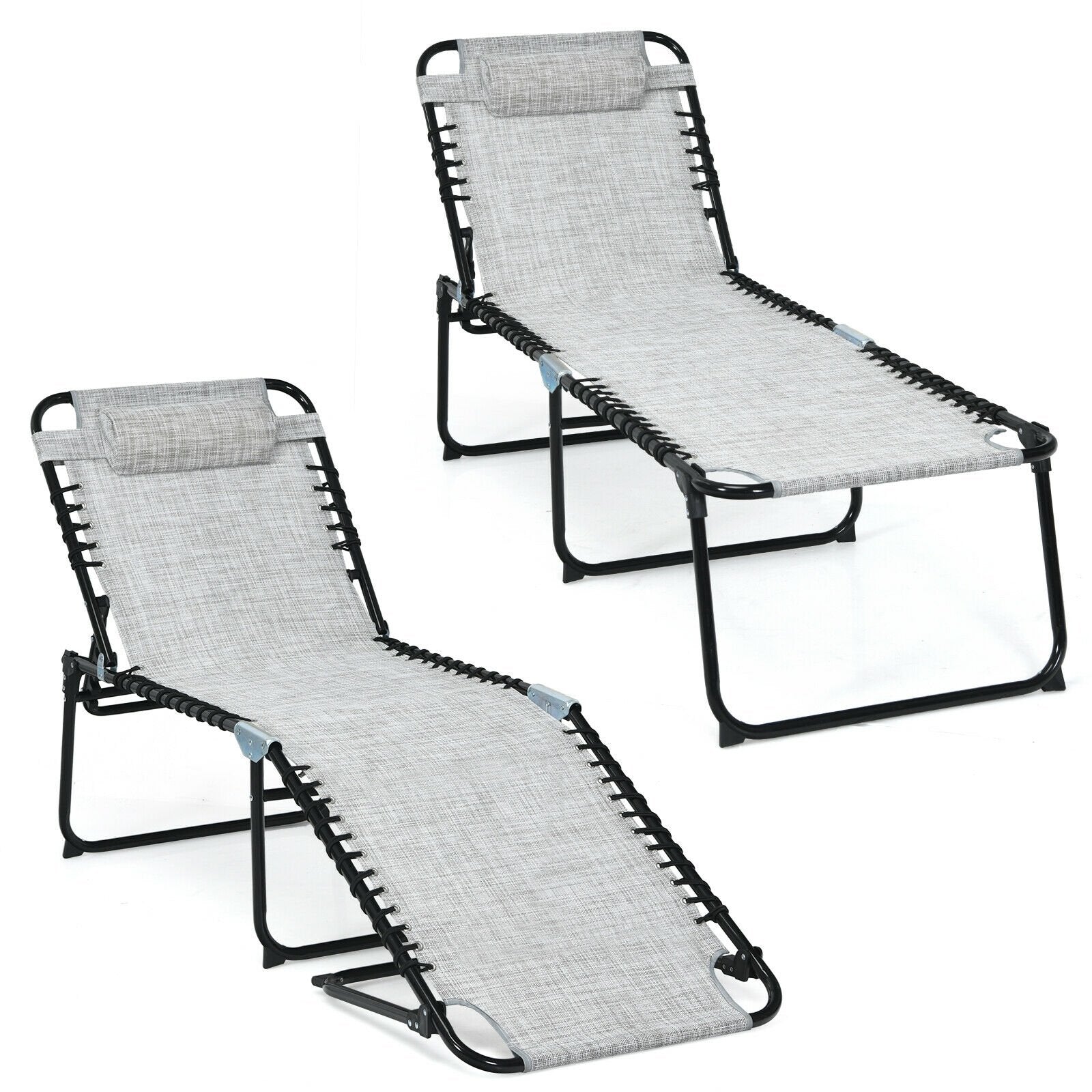 Foldable Recline Lounge Chair with Adjustable Backrest and Footrest, Gray - Gallery Canada