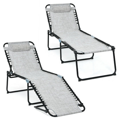 Foldable Recline Lounge Chair with Adjustable Backrest and Footrest, Gray Outdoor Chaise Lounges   at Gallery Canada