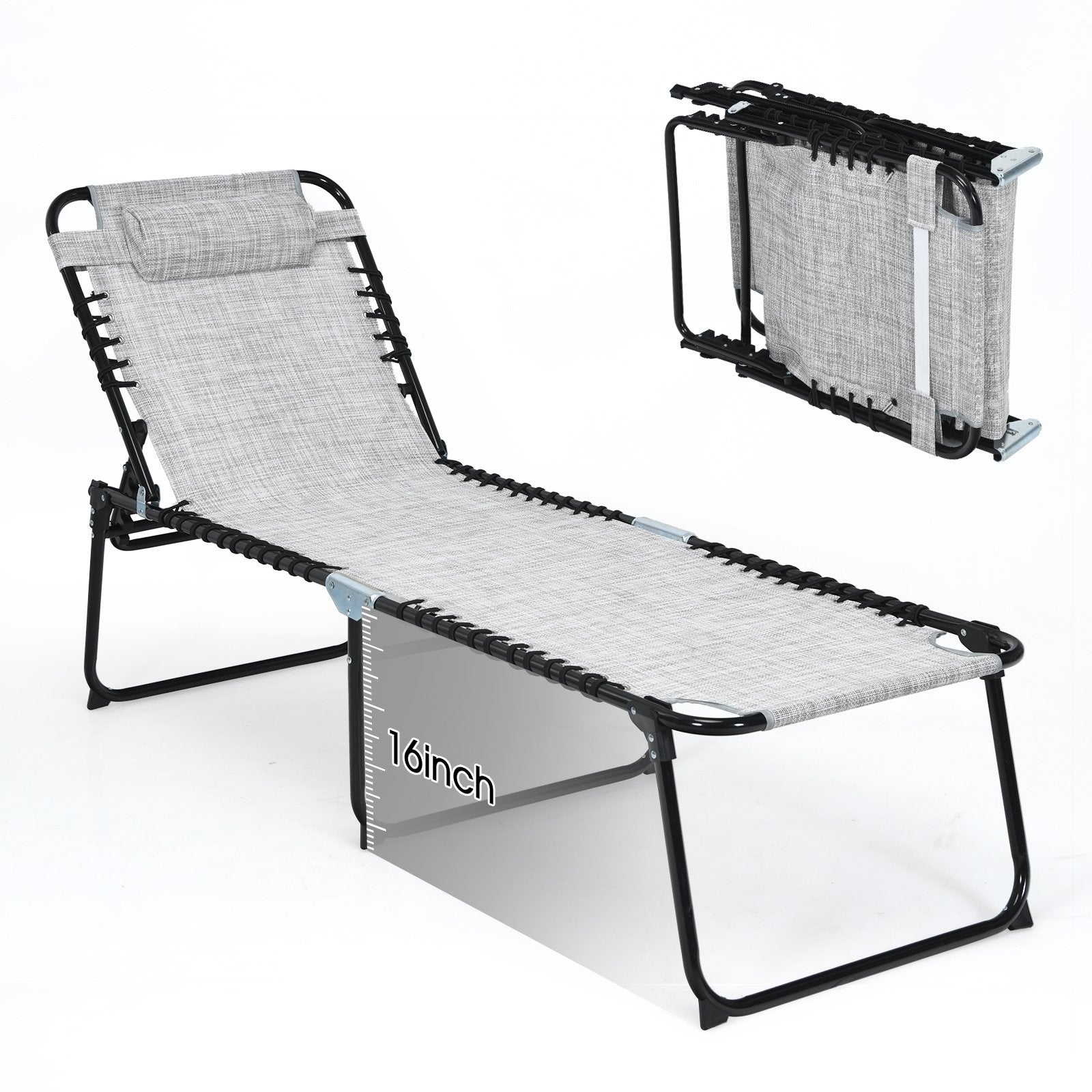 Foldable Recline Lounge Chair with Adjustable Backrest and Footrest, Gray Outdoor Chaise Lounges   at Gallery Canada