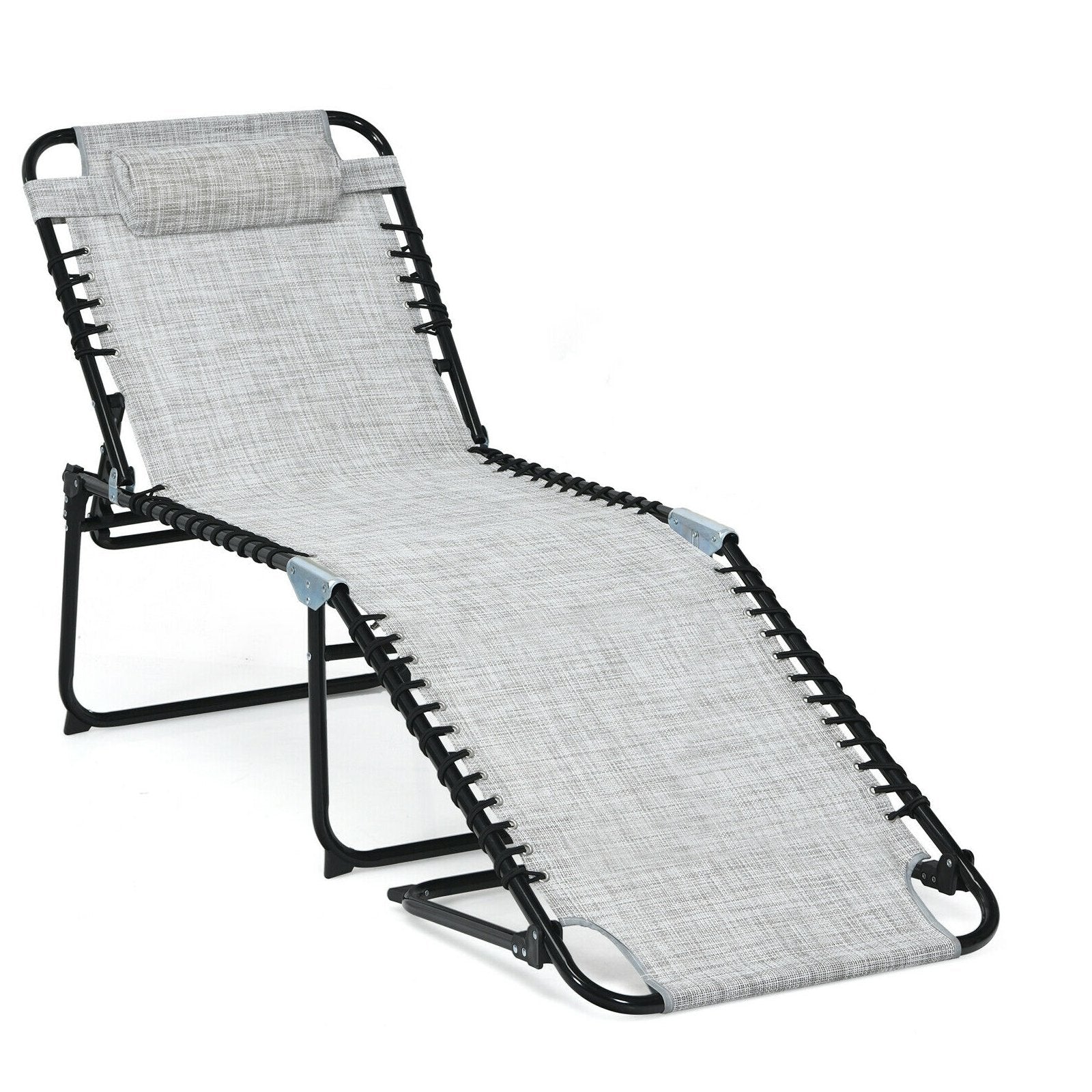 Foldable Recline Lounge Chair with Adjustable Backrest and Footrest, Gray Outdoor Chaise Lounges   at Gallery Canada