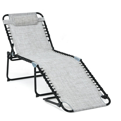 Foldable Recline Lounge Chair with Adjustable Backrest and Footrest, Gray - Gallery Canada