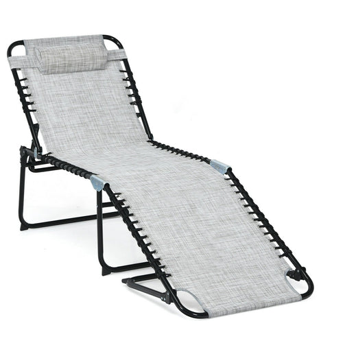 Foldable Recline Lounge Chair with Adjustable Backrest and Footrest, Gray