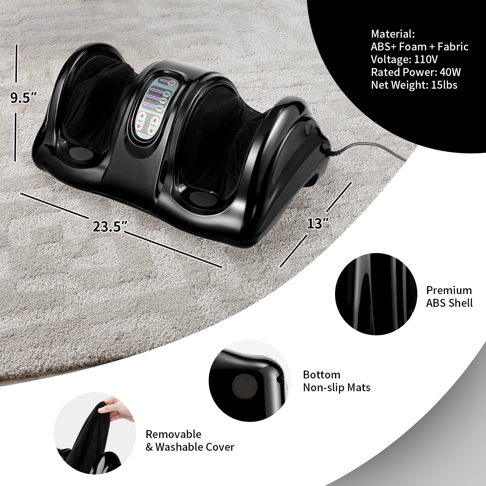 Therapeutic Shiatsu Foot Massager with High Intensity Rollers, Black Foot Massager   at Gallery Canada