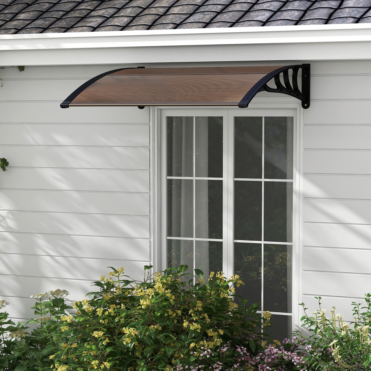 Outdoor Front Door Patio Overhang Awning for Sunlight Rain Snow Wind Protection-48 x 40 Inch, Brown - Gallery Canada