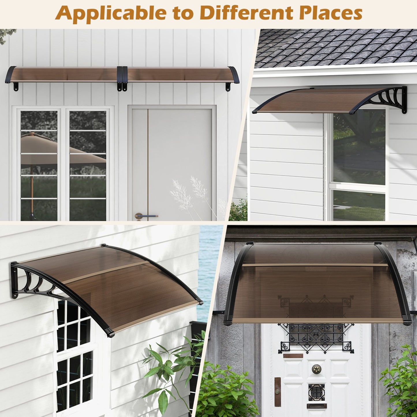 Outdoor Front Door Patio Overhang Awning for Sunlight Rain Snow Wind Protection-48 x 40 Inch, Brown - Gallery Canada