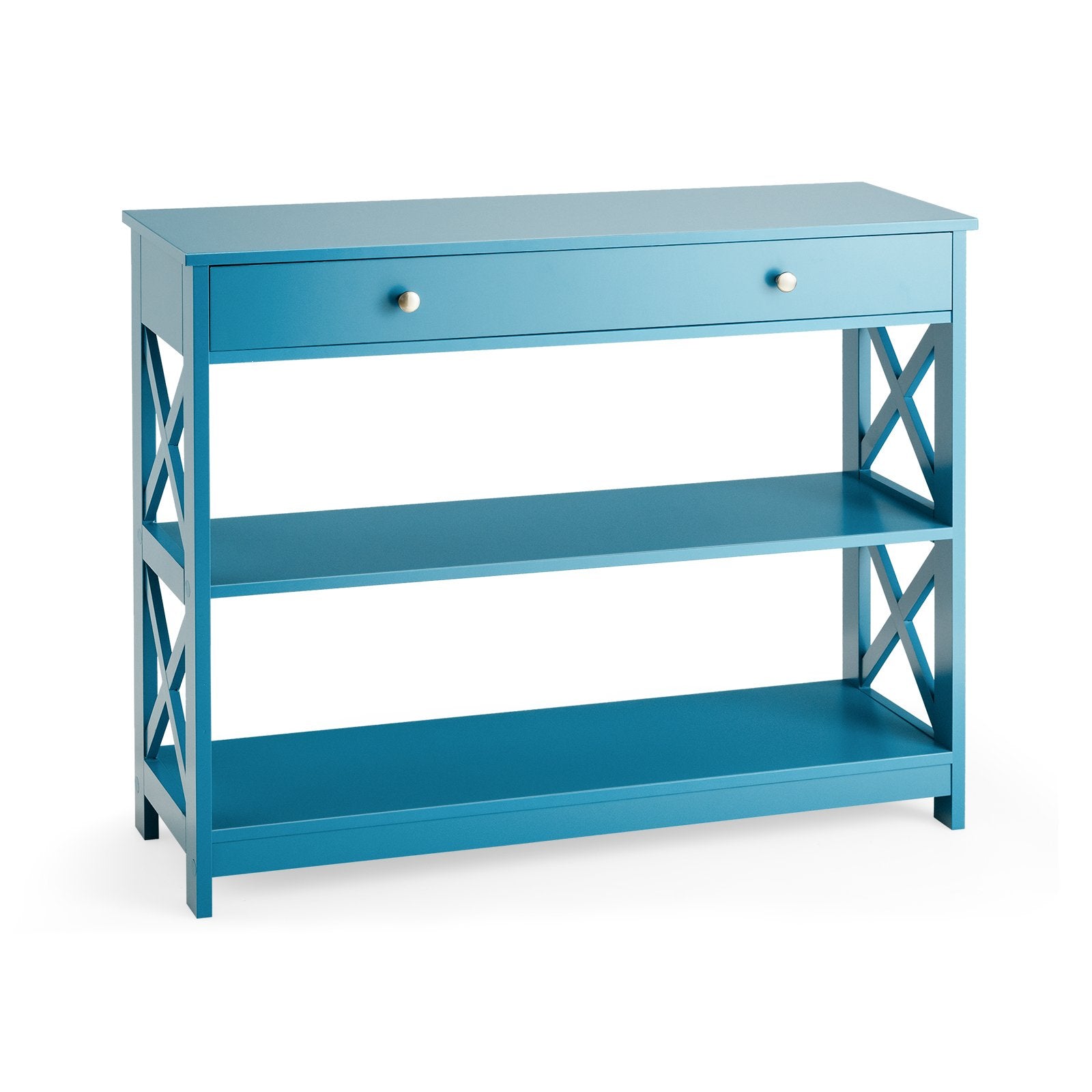 Console Table 3-Tier with Drawer and Storage Shelves, Blue Console Tables   at Gallery Canada