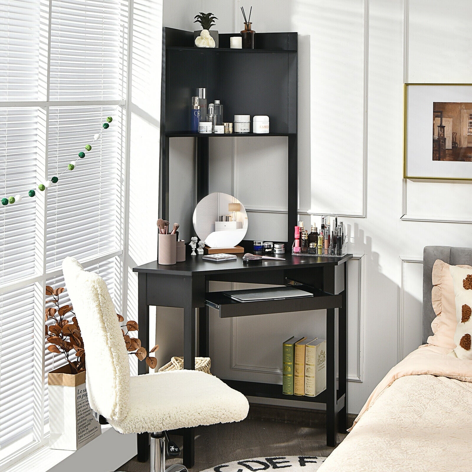 Corner Computer Desk with Hutch and Storage Shelves, Black Corner Desks at Gallery Canada