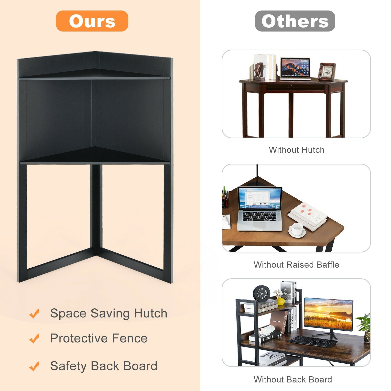 Corner Computer Desk with Hutch and Storage Shelves, Black Corner Desks at Gallery Canada