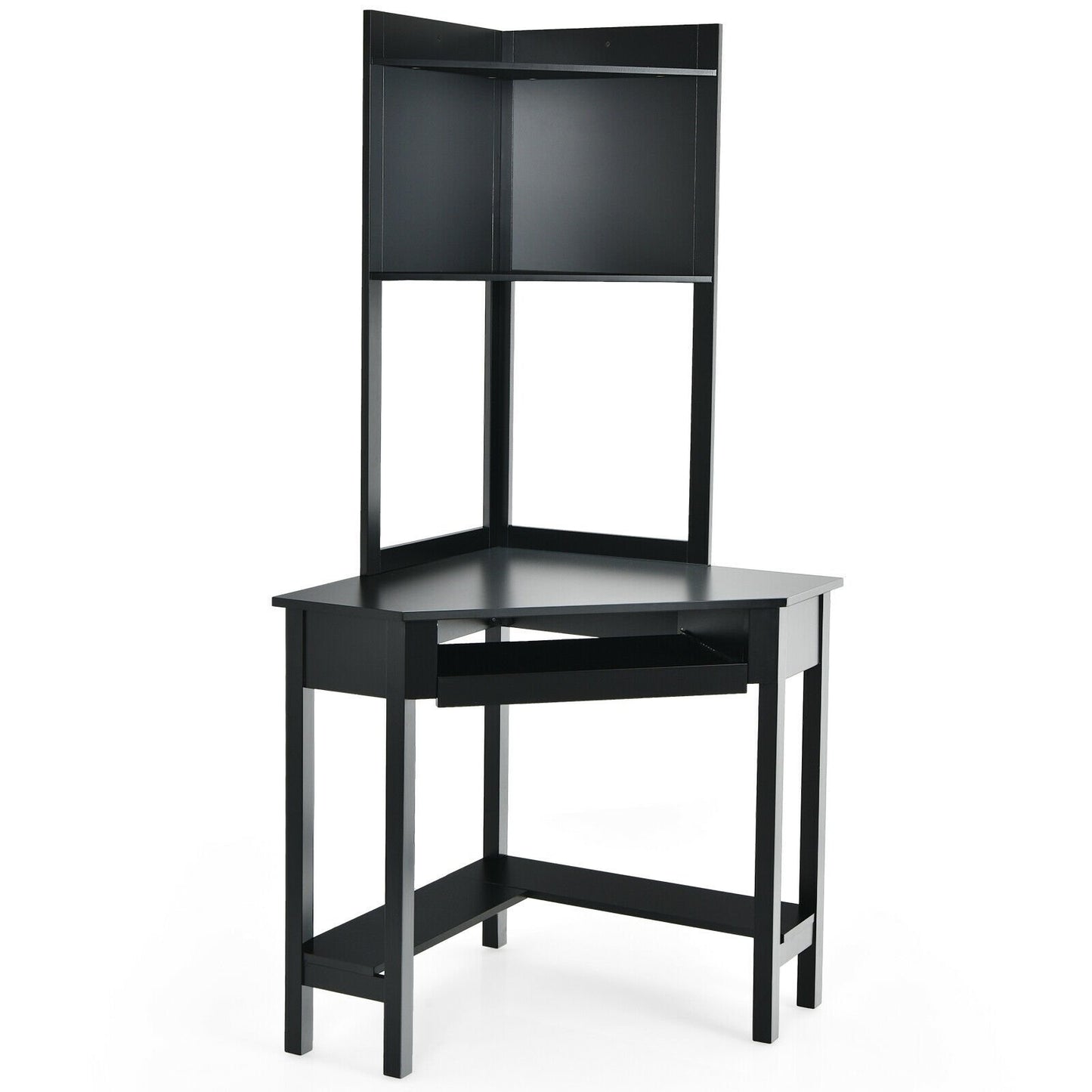 Corner Computer Desk with Hutch and Storage Shelves, Black - Gallery Canada