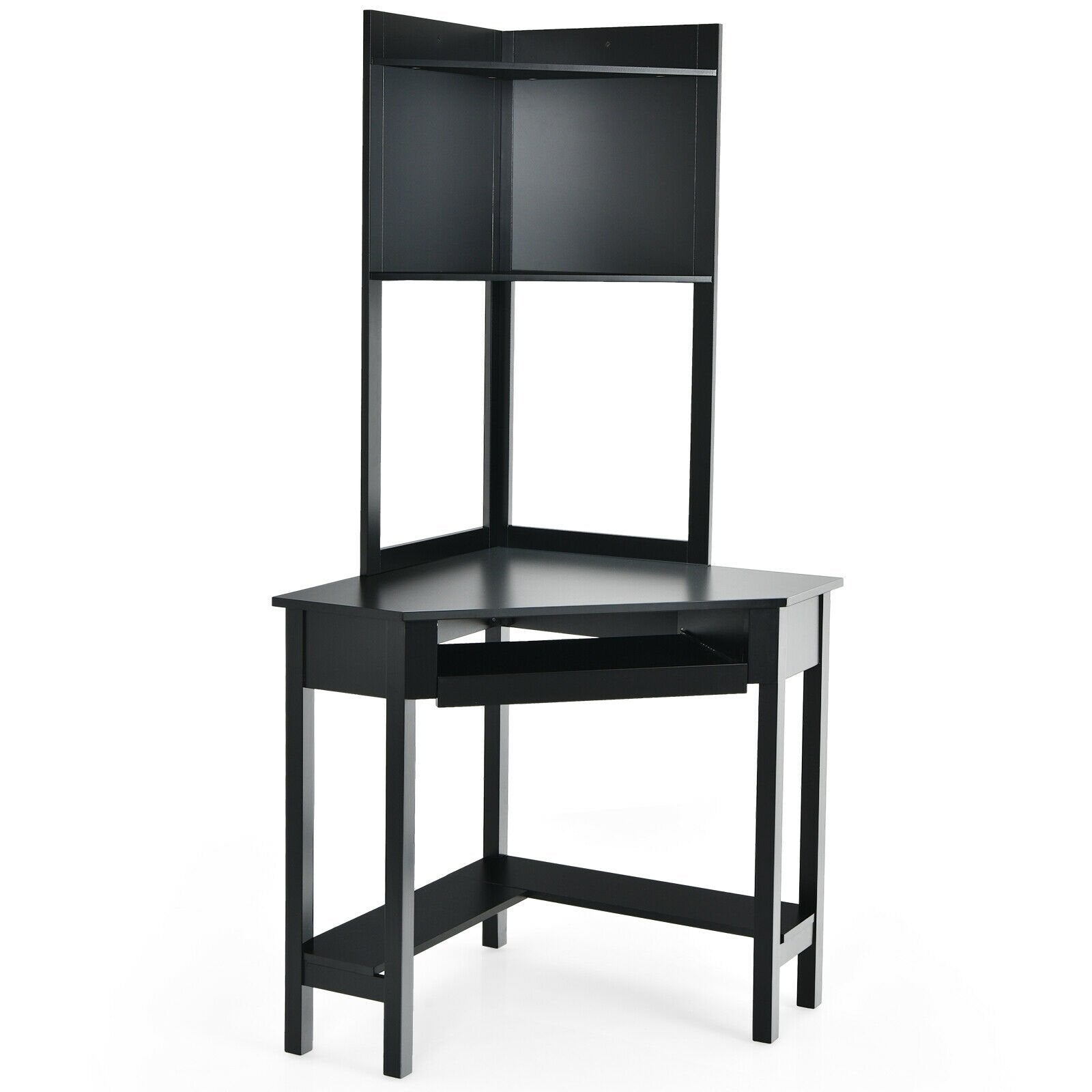 Corner Computer Desk with Hutch and Storage Shelves, Black Corner Desks Black at Gallery Canada