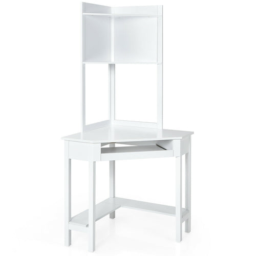 Corner Computer Desk with Hutch and Storage Shelves, White