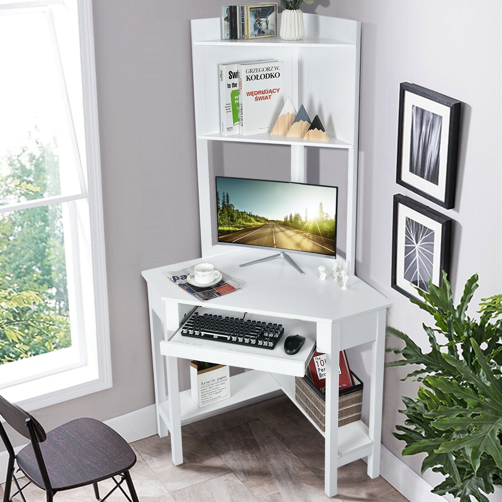 Corner Computer Desk with Hutch and Storage Shelves, White Corner Desks   at Gallery Canada