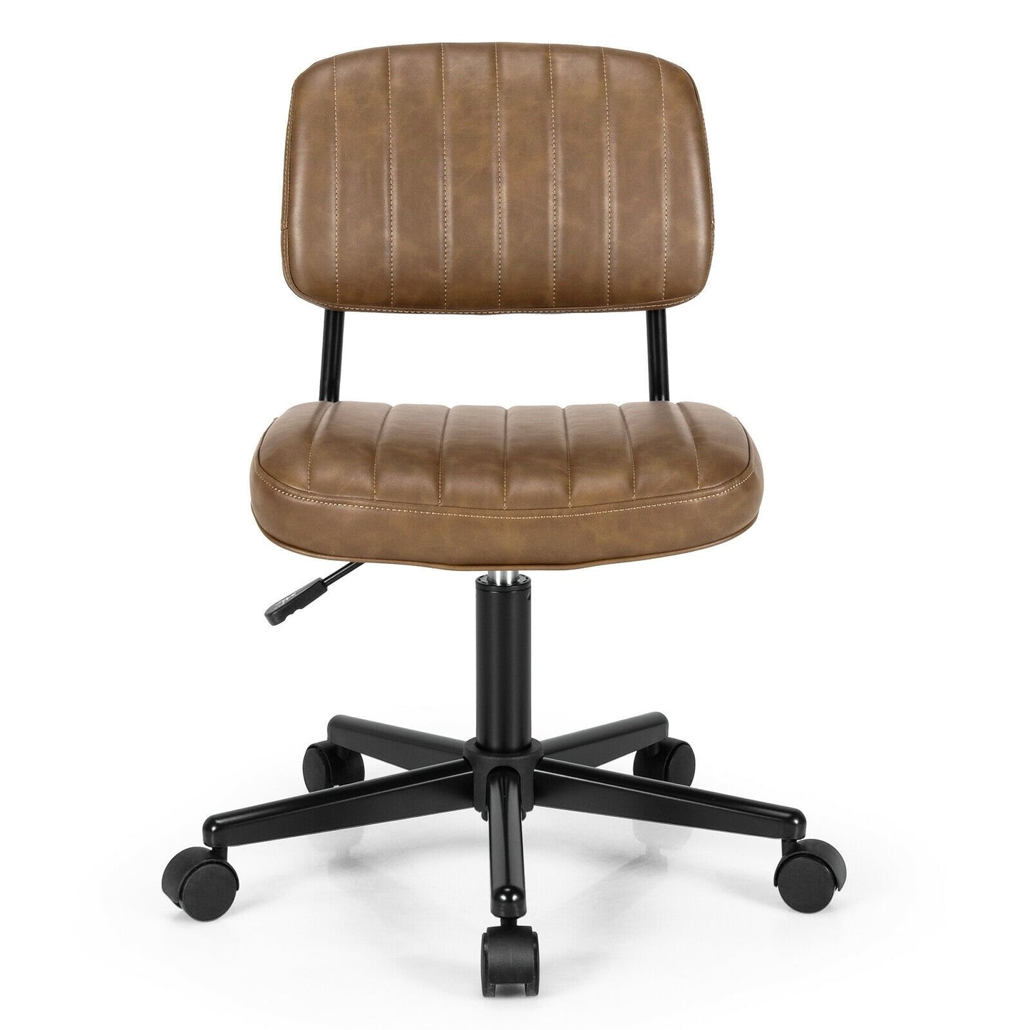 PU Leather Adjustable Office Chair  Swivel Task Chair with Backrest, Brown Armless Chairs   at Gallery Canada