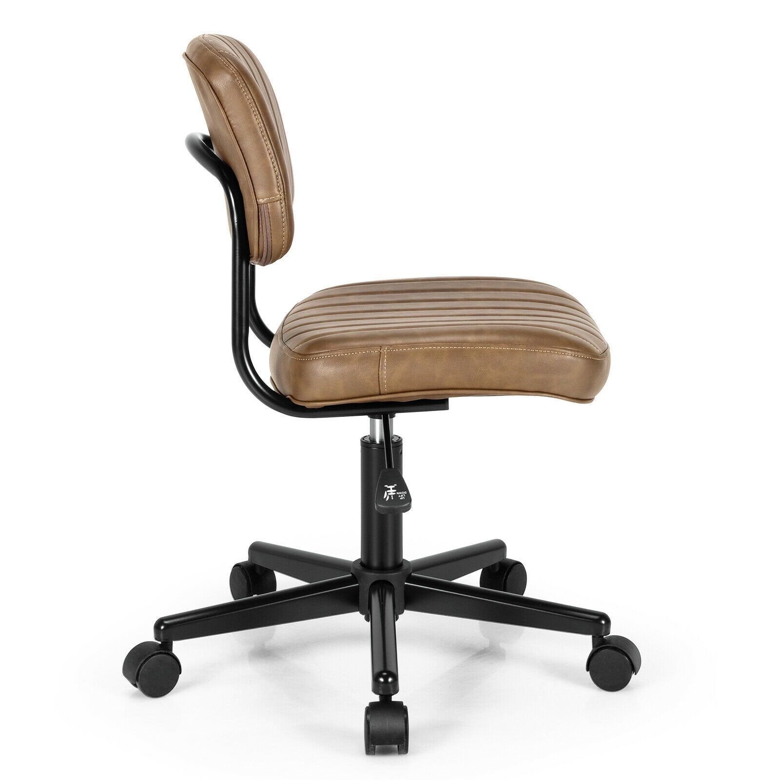 PU Leather Adjustable Office Chair  Swivel Task Chair with Backrest, Brown Armless Chairs   at Gallery Canada