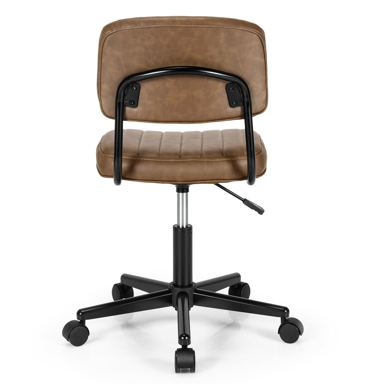 PU Leather Adjustable Office Chair  Swivel Task Chair with Backrest, Brown Armless Chairs   at Gallery Canada