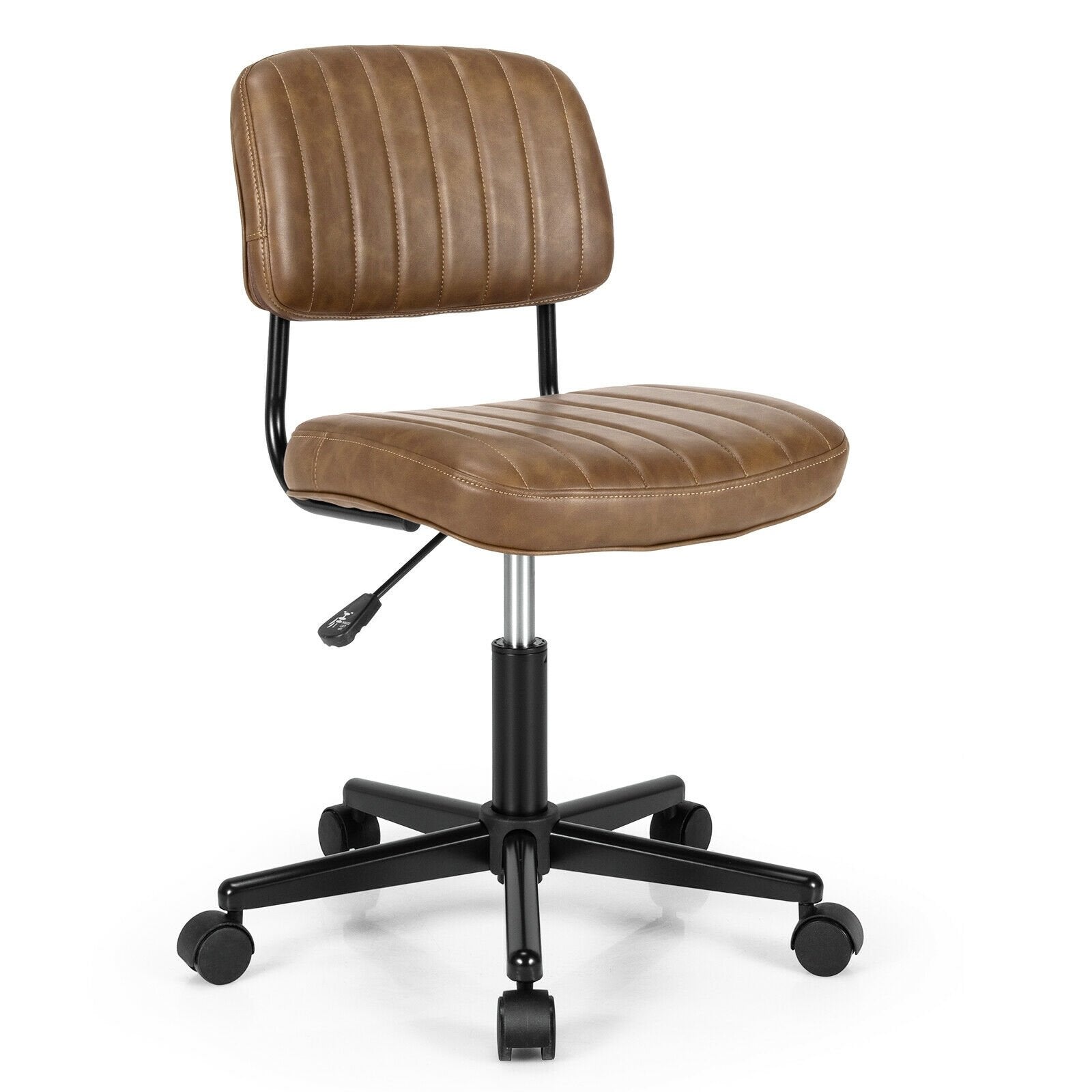 PU Leather Adjustable Office Chair  Swivel Task Chair with Backrest, Brown Armless Chairs   at Gallery Canada