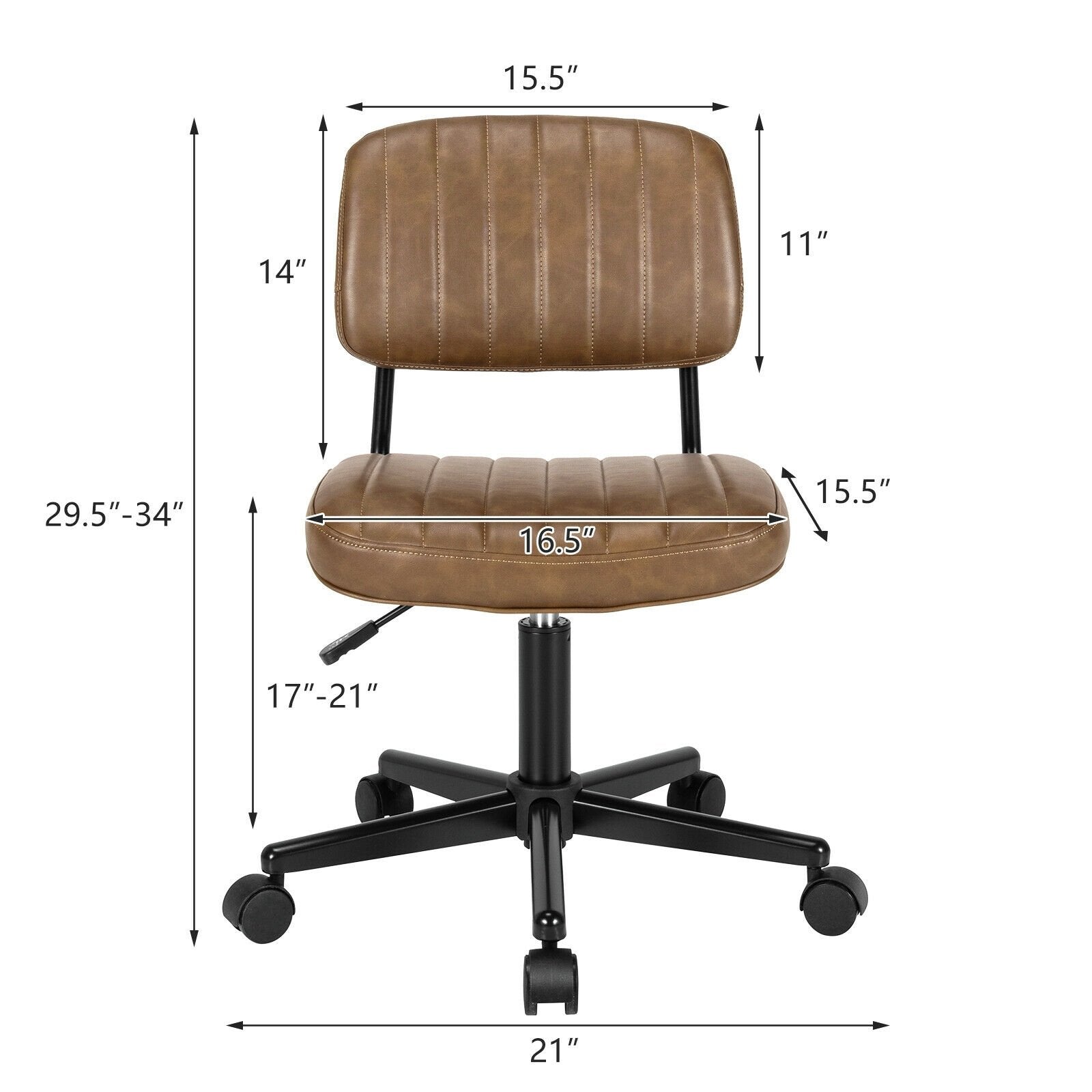 PU Leather Adjustable Office Chair  Swivel Task Chair with Backrest, Brown Armless Chairs   at Gallery Canada