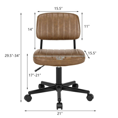 PU Leather Adjustable Office Chair  Swivel Task Chair with Backrest, Brown Armless Chairs   at Gallery Canada